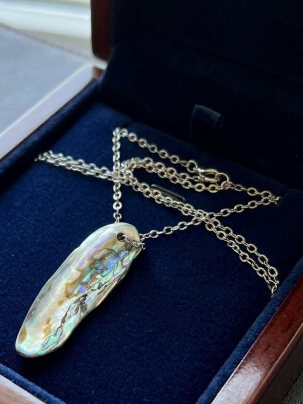 Natural Real Abalone Shell Pendant Necklace Silver Chain - Picture 1 of 3